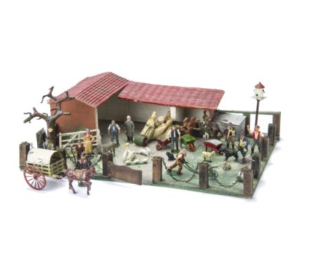 Farm lead mainly by Britains,  also Hilco, Pixyland, Crescent, Timpo, Benbros etc, people, birds, with a well-made wooden far