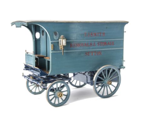 A Fine Scratchbuilt 1:8 scale  model of a Horse Drawn Removals Van, with builder's name T J Smith on sides, constructed in wo