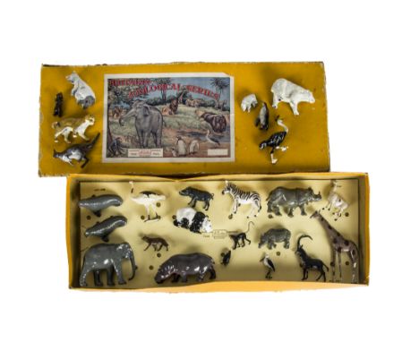 Britains post WW2 Zoological Series single level box with 17 model animals, animals by other makers, Taylor & Barrett, Hilco 