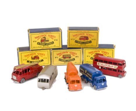 Matchbox Lesney 1-75 Series, 10 Foden Sugar Container, GPW, 26 Foden Cement Mixer, BPW, 5 Routemaster Bus, 'Player's Please',