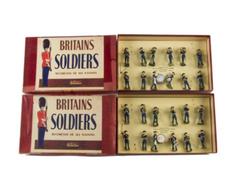 Britains post 1954 sets 1527 R.A.F. Band, all with gold stripe to trousers, restrung into original ROAN boxes, generally VG i