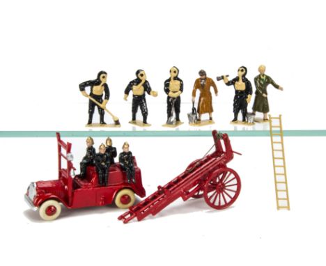 Dorset Soldiers white metal copies of Taylor & Barrett Fire personnel comprising ARP set in chemical suits (6 pcs), Fire Esca