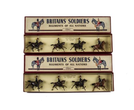 Britains set 2075 the 7th Hussars, 4 pce post WW2 sets, restrung into ROAN boxes, VG in VG boxes, (2)  