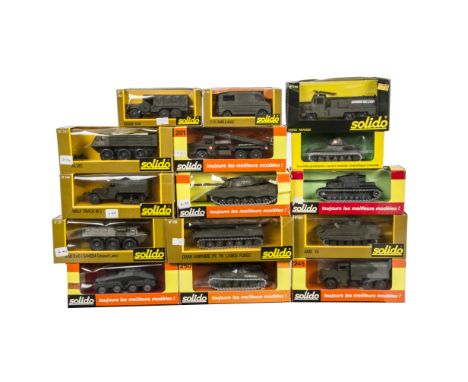 Solido Military Vehicles, including No.251 VAB 6x6, No.243 Leopard Tank, No.247 Alvis, No.237 Char PIZV, No.244 Half Track M3