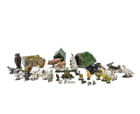 Lot of small lead animals including Barrett & Sons Rabbits with burrow and young (2 sets of 5 pcs), cat with basket and kitte
