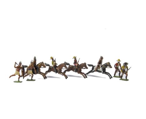 Heyde size 2 Cowboys (4) and Indians (4), generally F, most figures with faults (8), most figures with repairs to hand, 1 axe