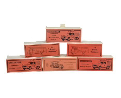 Fire Engine White Metal & Resin Kits, RSH Fire Model T14 Green Goddess (2), T16 Carmichael Commando Rapid Intervention Vehicl