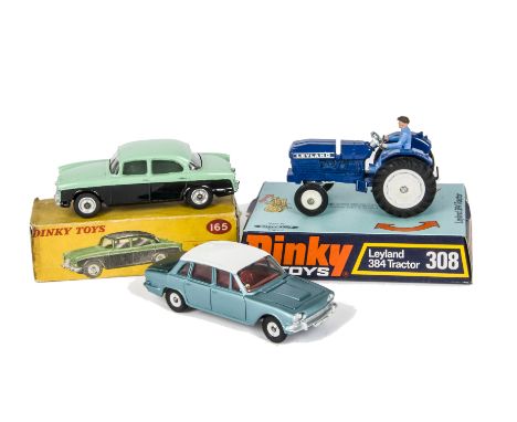 A Dinky Toys 165 Humber Hawk, black lower body, green upper body and roof, spun hubs, in original box, loose 135 Triumph 2000