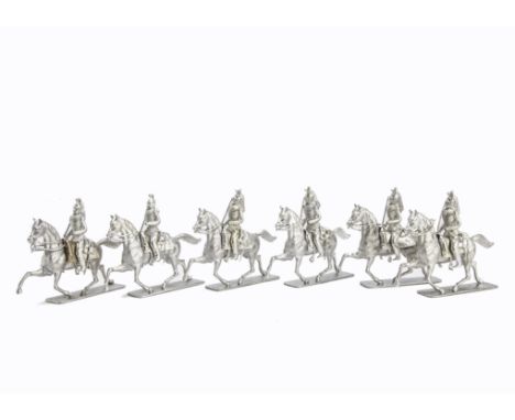 Mignot 7cm scale castings of mounted Cuirassiers (6), complete with separately cast saddles, reins, heads, saddles etc, VG, (