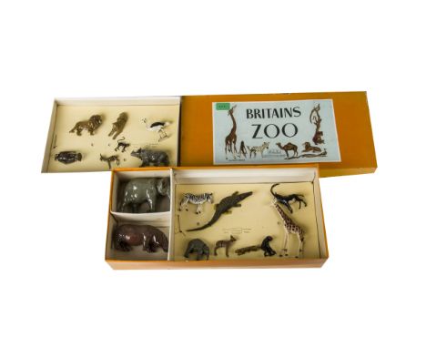 Britains post WW2 Zoo set 27Z,  restrung into original box, VG in G box, lid with 2 split corners, non-original paper label s