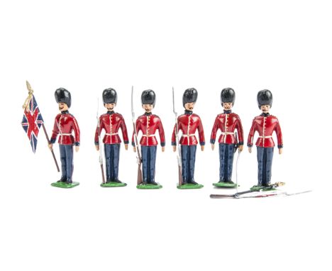 Recast Heyde 90mm 19th Century British Infantry including flagbearer, generally VG, (6),  flagbearer with detached scabbard t