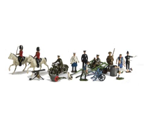 A selection of Britains lead figures comprising mounted Scots Greys (3 inc officer) and Despatch Rider, machine gunner, foot 