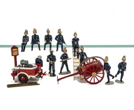 Dorset Soldiers white metal Fire personnel comprising Water Barrel Cart with 2 man crew,  Water Pump on cart with 2 man crew,