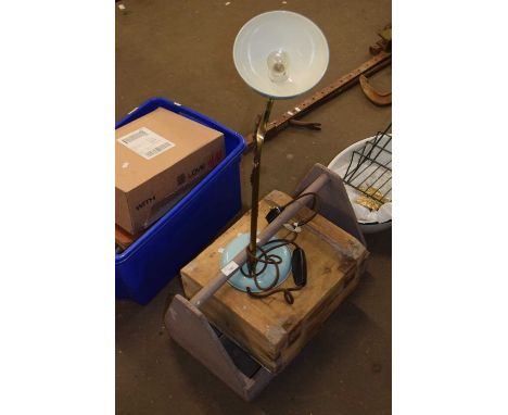 An anglepoise lamp, wooden storage box and caddy