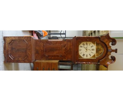 A 19th Century Longcase Clock the arched dial painted with a figure and flowers, with eight day movement in mahogany case, wi