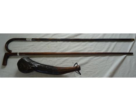 A partridge wood Walking Stick with silver collar, another walking stick with silver collar and a Shillelagh. 