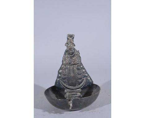 Antique European Silver Figural Dish Depicting a Saint.  Appears unmarked.Height: 6.5 in.  - Provenance: this item comes from