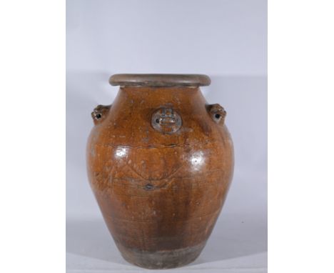 Large Chinese Song Dynasty Glazed Terracotta  Jar.  Height:  23 in.- Provenance: this item comes from the private collection 