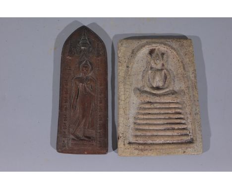 (2) Early Antique Thai AmuletsHeights: 8.5 / 7 in.  - Provenance: this item comes from the private collection of Lou A. and B