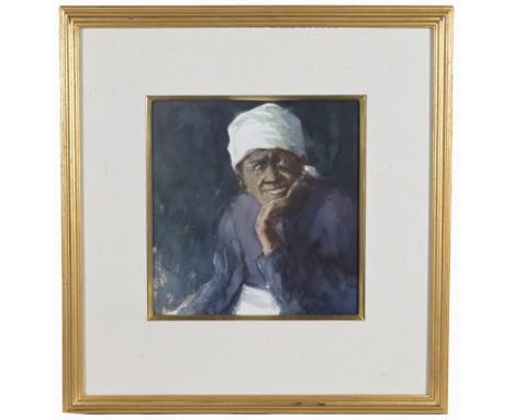 Ray George Ellis (1921 - 2013)"Thinking Woman"Watercolor.  Signed lower left.Original gallery labels verso.Sight Size: 9 x 9 