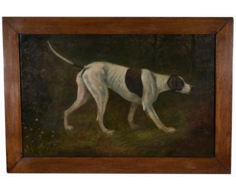 Thomas Dalton Beaumont (California, Born 1869)Oil on canvas painting of a hunting dog.  Signed lower right.  Housed in the or