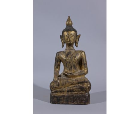 Antique Carved Polychrome Lanna Buddha FigureHeight: 16 in.  - Provenance: this item comes from the private collection of Lou
