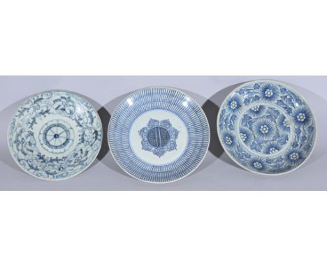 (3) Antique Blue & White Glazed Chinese Porcelain DishesDiameters: 10 / 11 in.  - Provenance: this item comes from the privat