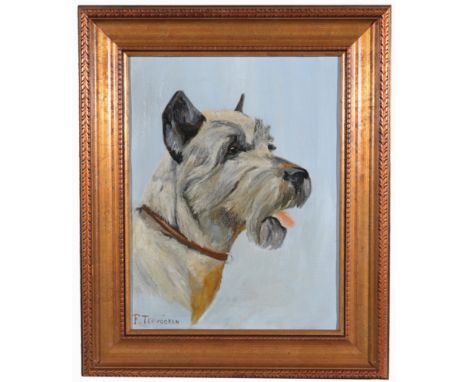 20th C. Portrait of Schnauzer, Signed lower left.  Oil on canvas.Sight Size:  14 x 11 in.Overall Framed Size: 19 x 16 in.  - 