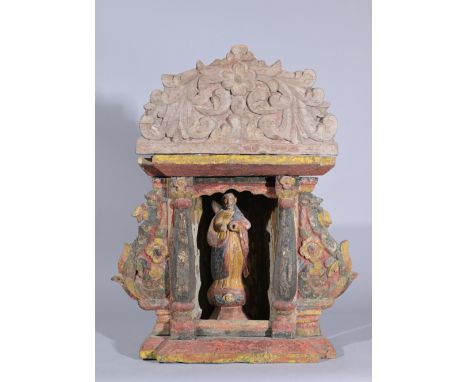 Early Antique Carved/Polychromed Bohol Urna w/ Virgin Mary Santos.Height: 19.5 in.  - Provenance: this item comes from the pr