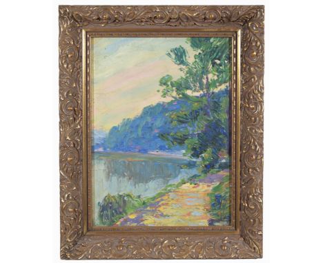 20th C. Impressionist School painting of a coastline.  Apparently unsigned, has not been examined out of frame.  Oil on board