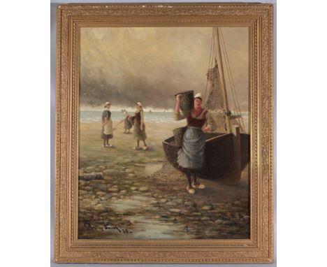 F. Rollin Smith (New York, 19th century)  Coastal painting with figures.  Oil on  canvas.  Signed and dated lower left.  Sigh