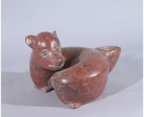 Colima Redware Vessel - Resting DogPre-Columbian, West Mexico, Colima. A hand-built and highly burnished redware pottery vess