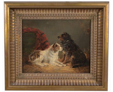 George (Smith) Armfield (1808 - 1893)Oil on board painting of two small dogs. Signed lower left.Sight Size: 8 x 10 in.Overall