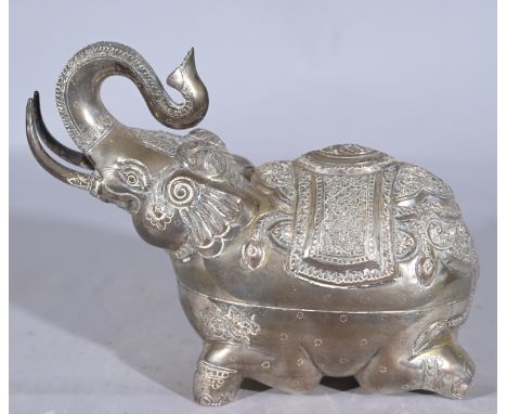 Antique TIbetan Silver Elephant Container.  Height: 6 in. Width:  6.5 in.- Provenance: this item comes from the private colle