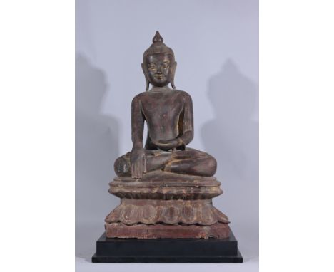 Rare 17th Century Carved Thai Buddha on Stand.  Original gilding evident throughout the figure.Height: 30 in.  - Provenance: 