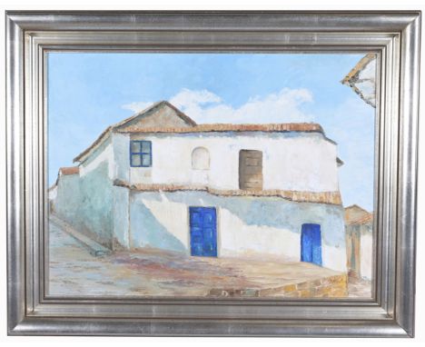 Signed, 20th C. Painting of a Village.  Oil on board.  Signed lower right.Sight Size:  17.5 x 23 in.Overall Framed Size: 24 x