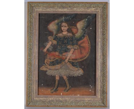 Antique Spanish Colonial School  Painting of  an angel.  Oil on canvas. Appears to be  unsigned, has not been examined out of