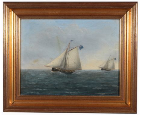 19th C. European School Nautical Scene painting.  Oil on board.  Appears to be unsigned, has not been examined out of frame.S