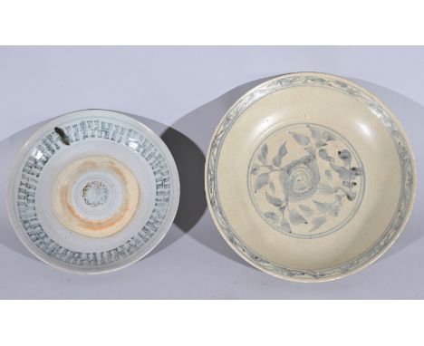 (2) Chinese Shipwreck Blue & White Porcelain Plates. National Museum of the Philippines Manila label on bottom.Diameter: 9.75