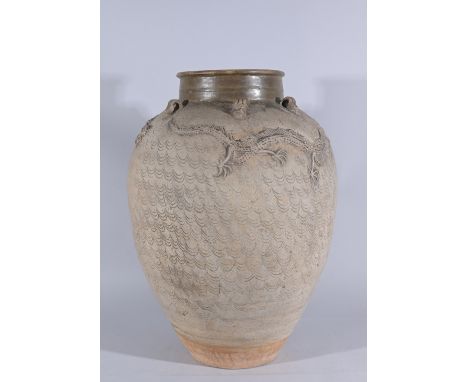 Large Chinese Song Dynasty Martaban Dragon Jar.Height: 25 in.  - Provenance: this item comes from the private collection of L