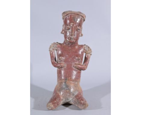 Large Redware Pre-Columbian Seated FigureHeight: 16.5  - Provenance: this item comes from the private collection of Lou A. an