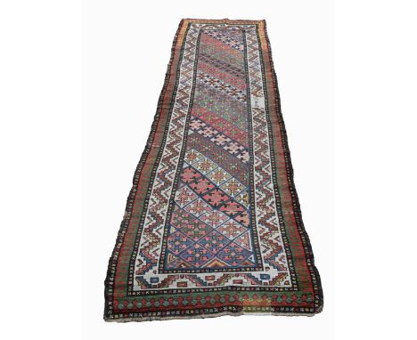 Signed, Antique Caucasian Rug.  Signed near fringe.Size: 155 x 39 in. (12'11" x 3'3") - Provenance: this item comes from the 