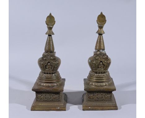 Pair of Antique Tibetan Buddha Stupa Pagoda TowersHeight: 12.25 in.  - Provenance: this item comes from the private collectio