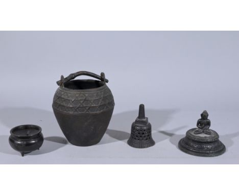 1. Japanese Buddhist Temple Incest Holder2. Japanese Tsurit Pot Vessel3. Buddha portrait in the Borobudur style stupa.  - Pro