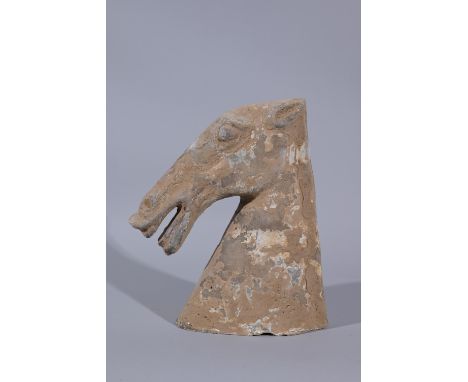 Chinese Han Dynasty Pottery Horse Head.Height: 12 in.  - Provenance: this item comes from the private collection of Lou A. an