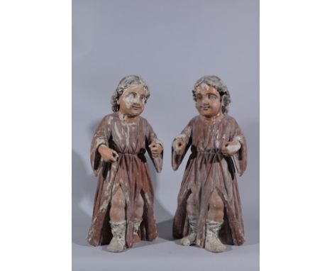 (2) Antique Polychrome Wood Carved Spanish SantosHeights: 25 in.  - Provenance: this item comes from the private collection o