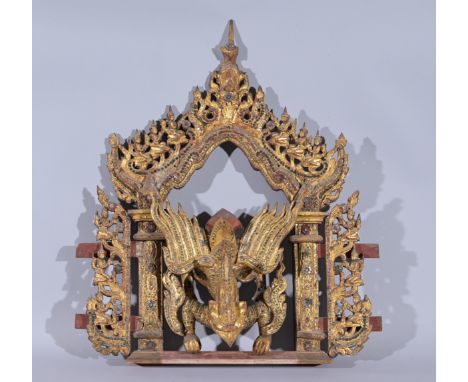 Antique Wooden Burmese Temple PanelDimensions: 23 x 20 in.  - Provenance: this item comes from the private collection of Lou 