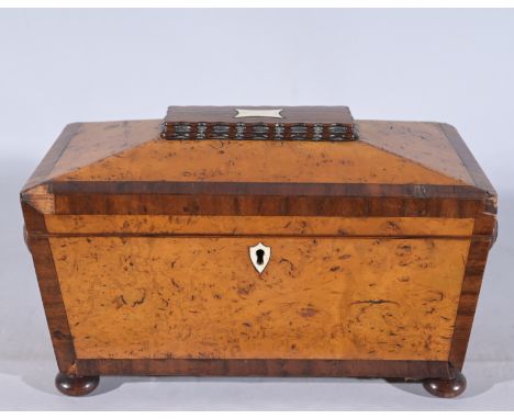 Antique Tea Caddy on Beaded Feet.  Dimensions:  6.5 x 12 x 6.75 in.- Provenance: this item comes from the private collection 