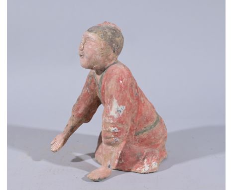Early Antique Chinese Polychromed Pottery Kneeling FigureHeight: 9.25 in.  - Provenance: this item comes from the private col