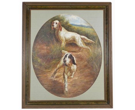 Antique Painting of Two Hunting Dogs.  Oil on canvas.  Appears to be unsigned, has not been examined out of frame.Sight Size: